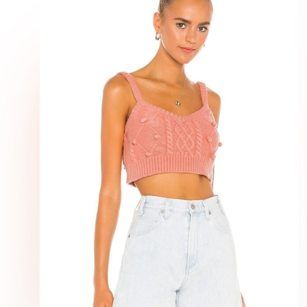 For Love & Lemons Pink Cable Knit Crop Top Sweater Tank‎ Size S